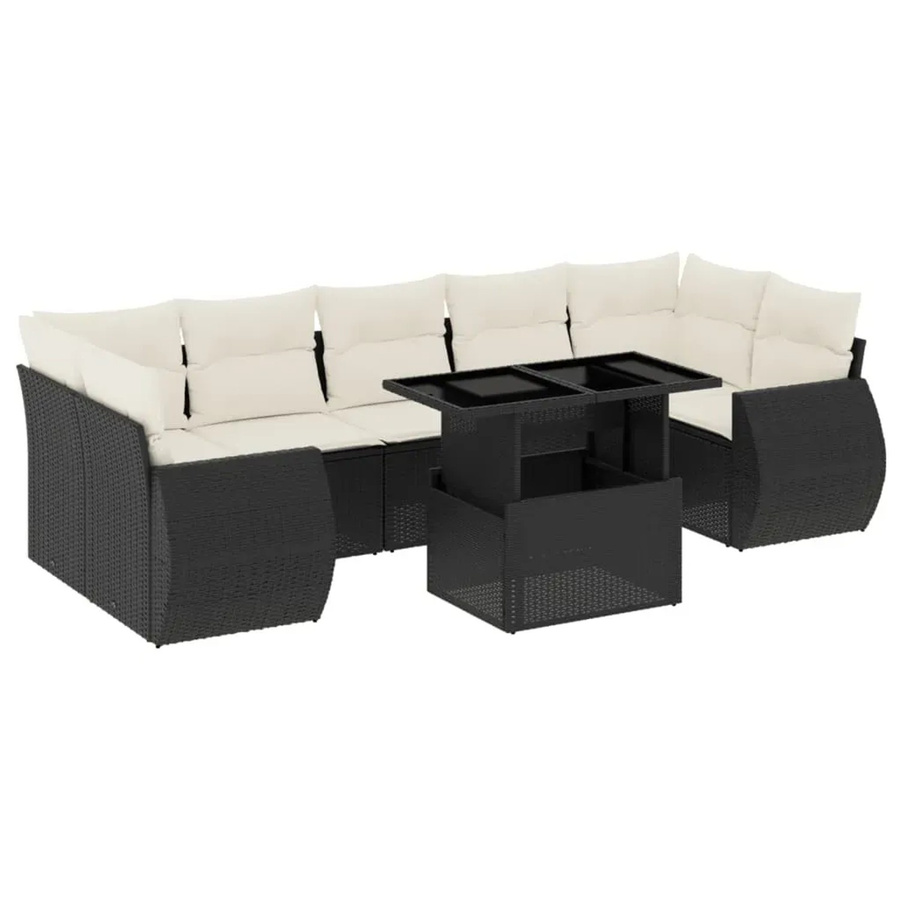 vidaXL 8-tlg. Garten-Sofagarnitur in L-Form mit Kissen und Couchtisch, Schwarz, Poly-Rattan und Metall - Bild 2