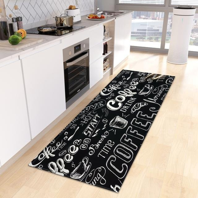 Karpetti Fußmatte Set mit Streifenmuster, rutschfest und waschbar, Polyester, Schwarz, 2 Stück, B/T: 40 x 60 cm und 40 x 120 cm - Bild 1