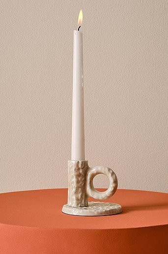 Jotex Kerzenständer FLORIAN modern in Beige und Weiß aus Keramik und Metall für Stabkerzen - Bild 1