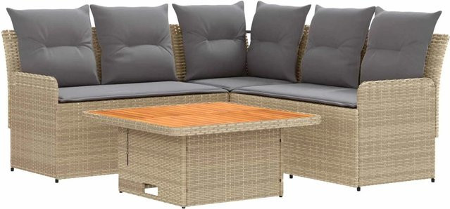 vidaXL Gartenmöbelset aus PE-Rattan in L-Form mit 4 Polstern in Beige und Hellgrau - Bild 1