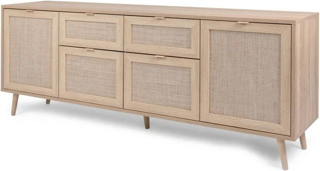 Furn.Design Sideboard Niran im Scandi-Stil aus Eiche Sonoma mit Bast-Dekor, Farbe: Beige/Braun, Breite: 180 cm - Bild 1