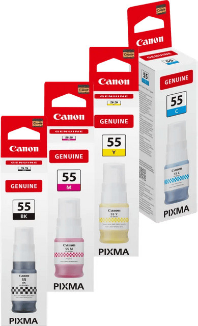 Canon GI-55 Tintenflaschen Multipack für Canon MAXIFY GX1050 und GX2050 in Schwarz, Cyan, Magenta und Gelb - Bild 1