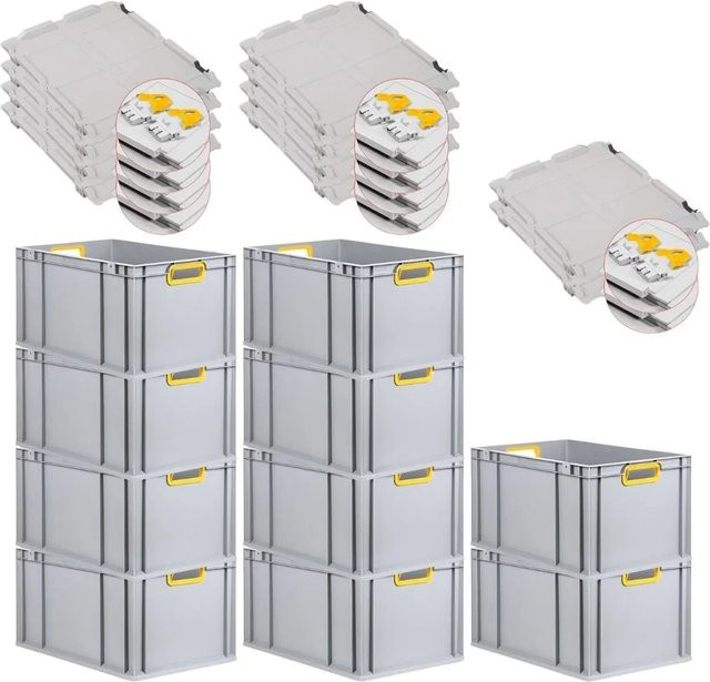 PROREGAL Spar Set 10x Eurobox Nextgen Color mit Scharnierdeckel und Schiebeschnappverschlüssen, Gelb, H: 32 cm, B: 40 cm, T: 60 cm, mit verstärktem Boden - Bild 1