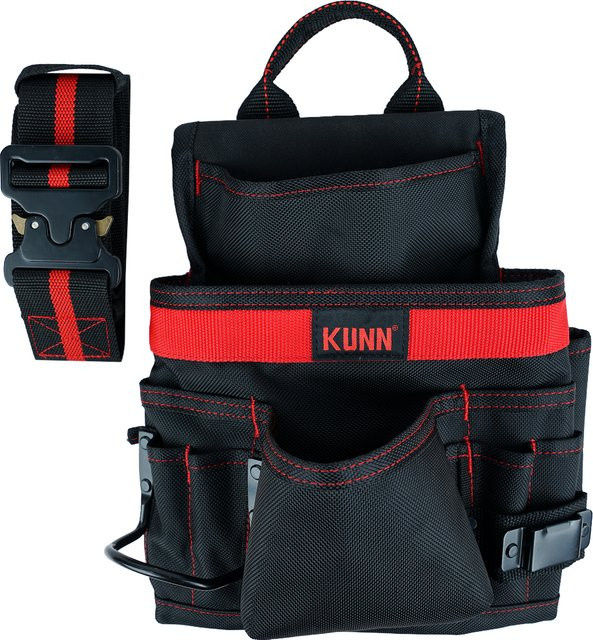 KUNN Zimmermannstasche robuster Werkzeuggürtel mit 10 Taschen, Hammerschlaufe und Schnellverschluss-Schnalle in Rot und Schwarz - Bild 1