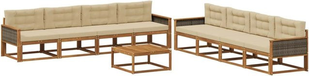 vidaXL Outdoor-Sofagarnitur L-Form aus Akazienholz mit 9-teiligem Set in Natur und Beige - Bild 1