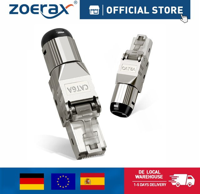 ZoeRax RJ45 Cat6A Steckverbinder, geschirmte werkzeuglose modulare Anschlussstecker für 10G LAN-Kabel, Farbe: Silber - Bild 1