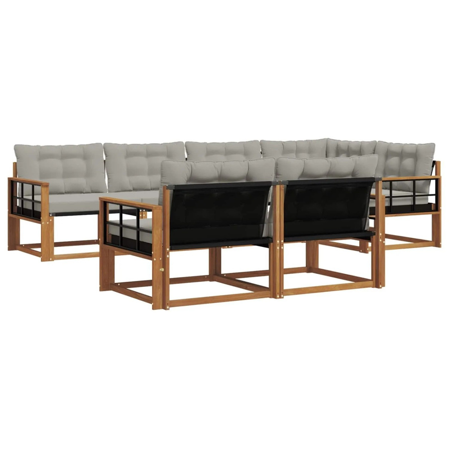 vidaXL Outdoor-Sofagarnitur 7-teilig aus Akazienholz mit Textilene-Elementen und Kissen in Braun und Grau - Bild 2