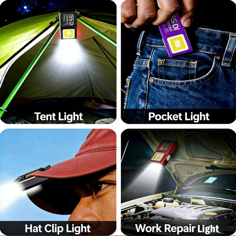 KDULIT Mini COB LED Taschenlampe in Schwarz, USB C wiederaufladbare Arbeitsleuchte mit Clip und Magnet, wasserdichte EDC Camping Taschenlampe - Bild 6