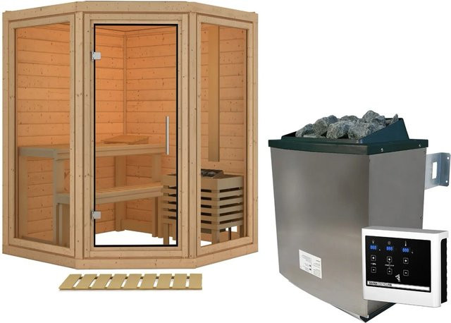 Karibu Sauna Ebba mit 9 kW externem Ofen in Naturbelassen Braun - Bild 1