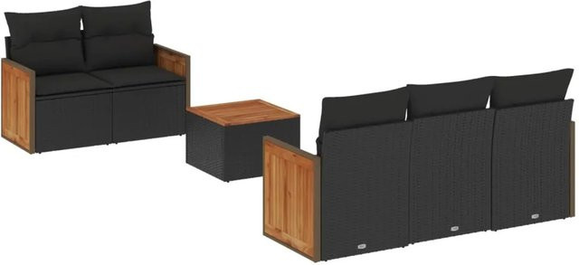vidaXL 6-teilige Garten-Sofagarnitur aus Poly-Rattan mit Kissen in Schwarz - Bild 1
