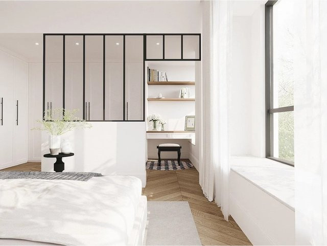 Vente-unique Glaswand Bayview Schwarz aus Aluminium und Glas, Breite: 150 cm, Höhe: 130 cm, Tiefe: 130 cm - Bild 1