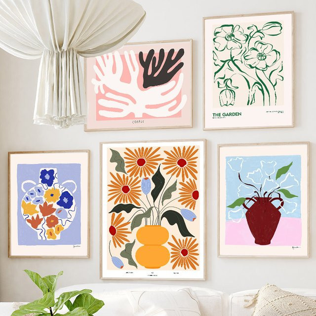 Potdemiel Abstrakte Leinwand mit floralem Blumenmuster und Blättern in Mehrfarbig, Modernes Wandbild für deine Heimdekoration - Bild 1