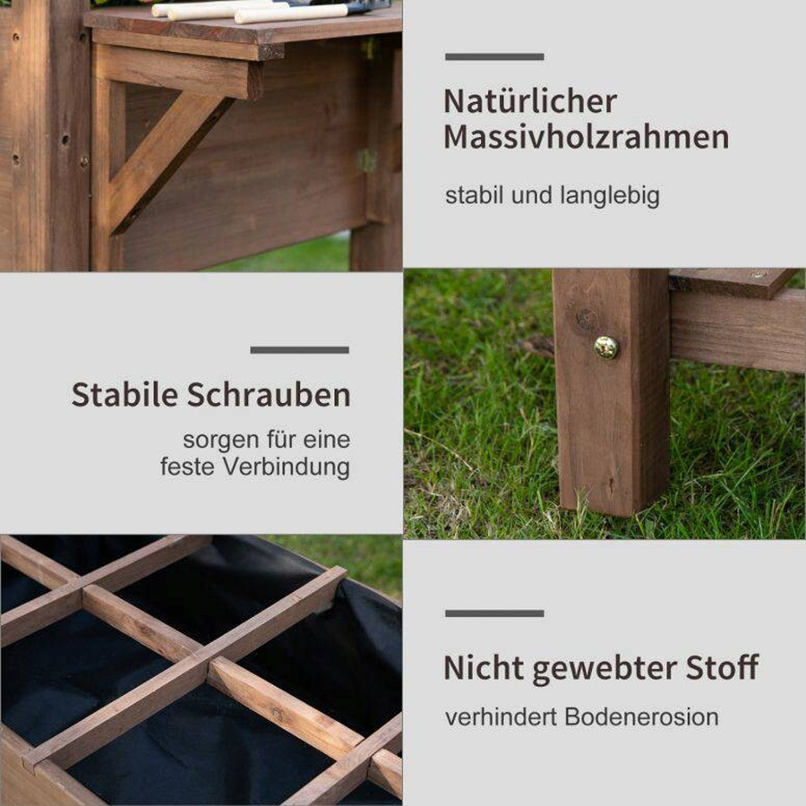 Outsunny Hochbeet aus Massivholz in Braun mit 8 geteilten Gittern, B/T/H: 123 x 54 x 74 cm - Bild 6