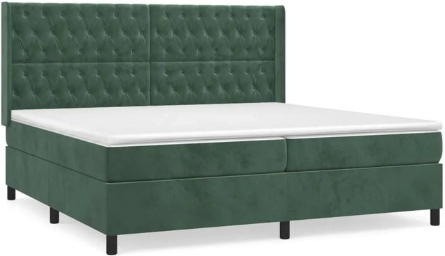 vidaXL Boxspringbett mit Matratze in Dunkelgrün aus Samt, Hybrid-Modell mit Taschenfederkern, B/T: 200 x 200 cm, Höhe: 128 cm - Bild 1