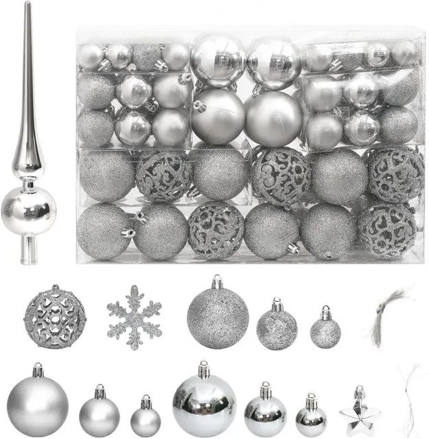 vidaXL 111-tlg. Weihnachtskugel-Set in Silber mit Sternen und Schneeflocken aus Polystyrol - Bild 1