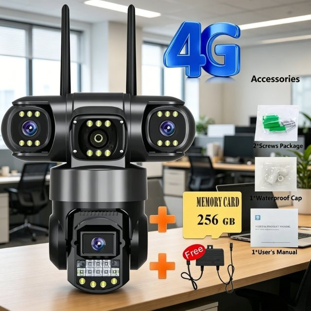 Multi-Objektiv 4G PTZ Kabellose CCTV-Kamera in Schwarz für die wetterfeste Smart Home Außenüberwachung mit Echtzeit-Fernvideoüberwachung - Bild 1