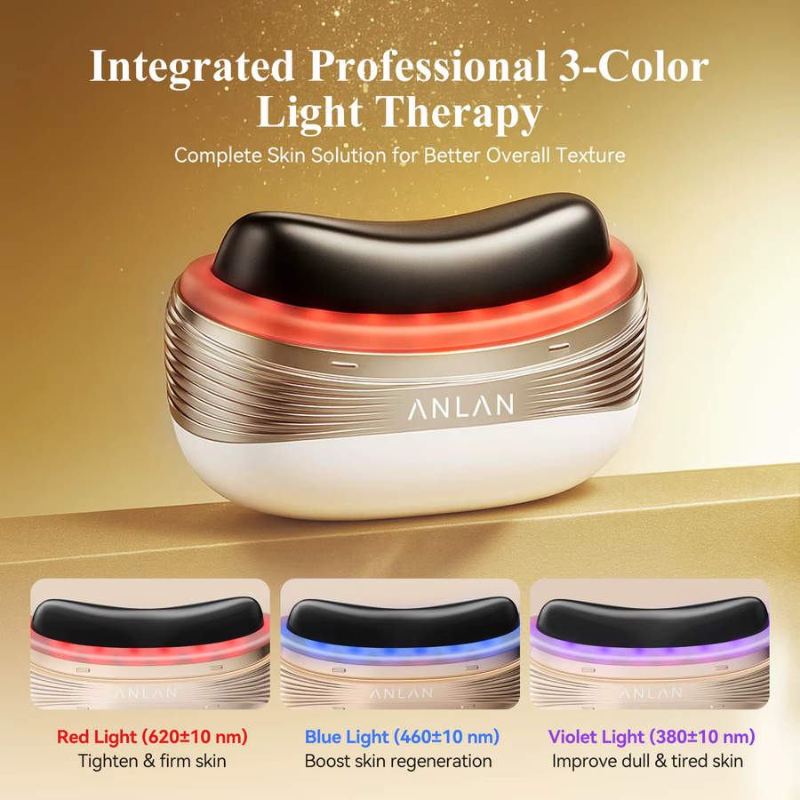 ANLAN 2-in-1 Gua Sha Massagegerät, Jade-Massagekopf, LED, Mikrostrom, Unisex - Bild 4