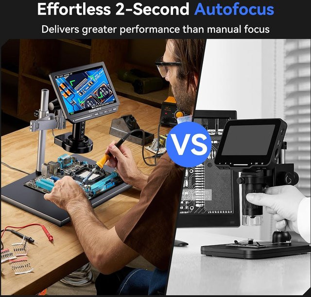 TOMLOV TM4K-AF Max Digitales 4K-Mikroskop mit Autofokus und 10,1 Zoll HDMI-Anschluss, Schwarz, inklusive LED-Licht für Elektronik- und Telefonreparaturen - Bild 1