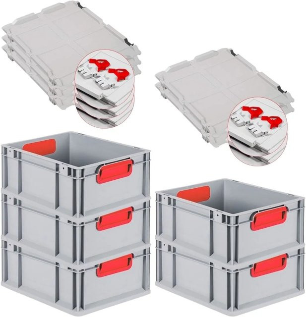 PROREGAL Spar Set 5x Eurobox Nextgen Color mit Scharnierdeckel und Schiebeschnappverschlüssen in Rot, H x B x T: 17 x 30 x 40 cm - Bild 1