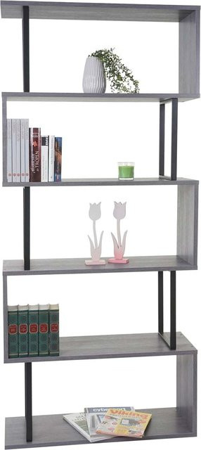MCW Bücherregal A27 mit 5 Ebenen und 3D-Struktur, grau und schwarz, B/T/H: 80 x 30 x 183 cm - Bild 1