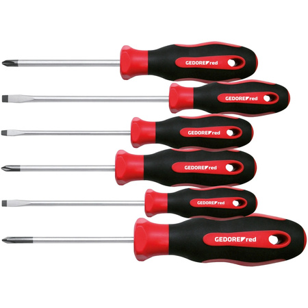 Gedore red Schraubendreher-Set 6-teilig mit Schlitz und Kreuzschlitz, 2-Komponenten-Griff, Schwarz/Rot, R38002006