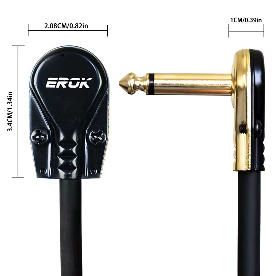 EROK Gitarreneffektpedal-Patchkabel Set mit 1/4 Zoll rechtwinklig abgeschirmten Steckern in Schwarz und Silber aus sauerstofffreiem Kupferkern für Gitarre, Bass und Pedalboards - Bild 2