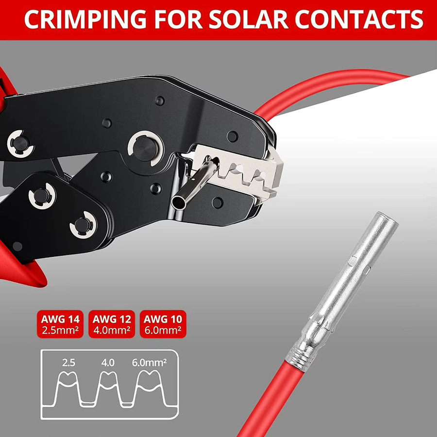 CLAMPLUS Solar-PV-Kabel-Crimpwerkzeug SN-2546B MC2.5, 4, 6 mm2 / 14-10AWG Ratschenzange zum Anschlusspressen - Bild 2