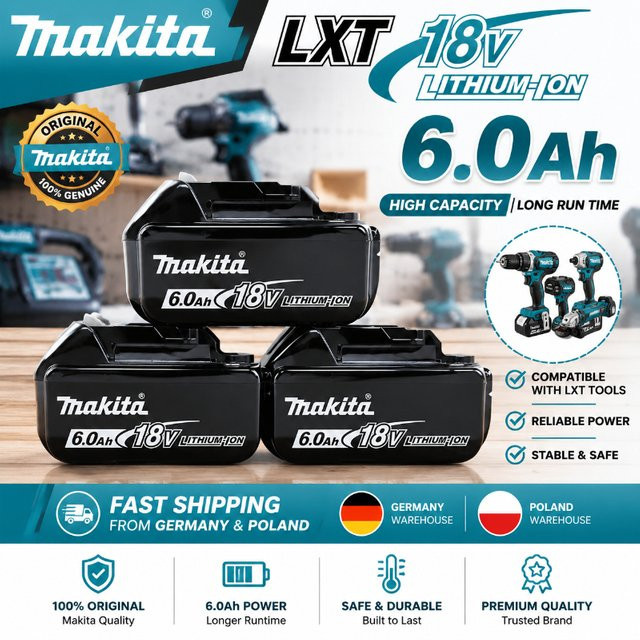 Original Makita 18V 6,0Ah Lithium-Ionen-Akku BL1860B in Schwarz für Makita LXT Akku-Werkzeuge - Bild 1