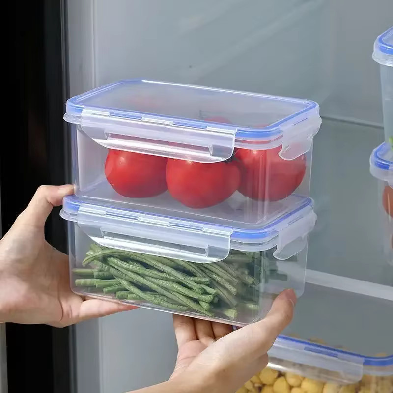 Versiegelte rechteckige Kühlschrank-Aufbewahrungsbox aus Kunststoff mit Deckel, mikrowellengeeignete Lunchbox in Weiß und Transparent - Bild 2