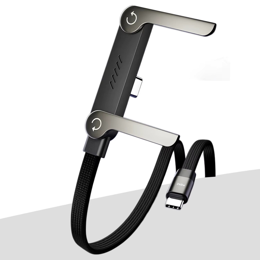 Fireurus 2-in-1 USB-C Schnellladekabel mit faltbarem Telefonhalter, 240 W, Schwarz - Bild 4