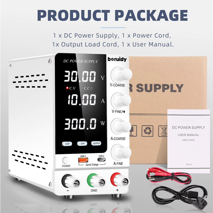 Boruidy Labornetzteil Einstellbar 30 V 10 A DC-Schaltnetzteil mit OCP/OVP, Encoder-Steuerung und USB-A/Typ-C Anschlüssen - Bild 7