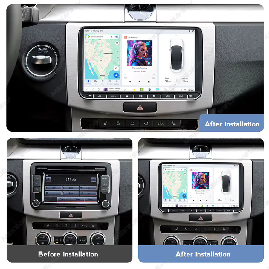 DUDUAUTO 9 Zoll 8-Core Dual-Band GPS Autoradio mit CarPlay und 4G WIFI für VW Passat Golf MK5 MK6 Jetta T5 Polo Touran, Seat und Skoda in Schwarz - Bild 2