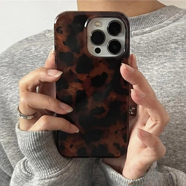 Rui Di Handyhülle mit Retro Bernstein Textur und Leopardenmuster in Braun für iPhone 17 16 15 14 13 12 11 Pro Max Plus XS XR 7 8 Softcase - Bild 1