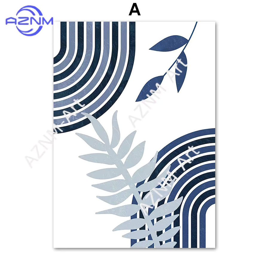 AZNM Boho Wandkunst Leinwanddruck Marineblau Abstrakt Sonne Mond und Pflanzen Poster zur Raumdekoration - Bild 2
