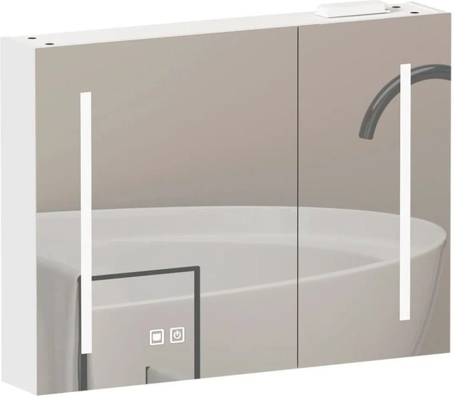 PXloue Spiegelschrank mit LED-Beleuchtung und Stauraum, Weiß, Breite: 80 cm - Bild 1