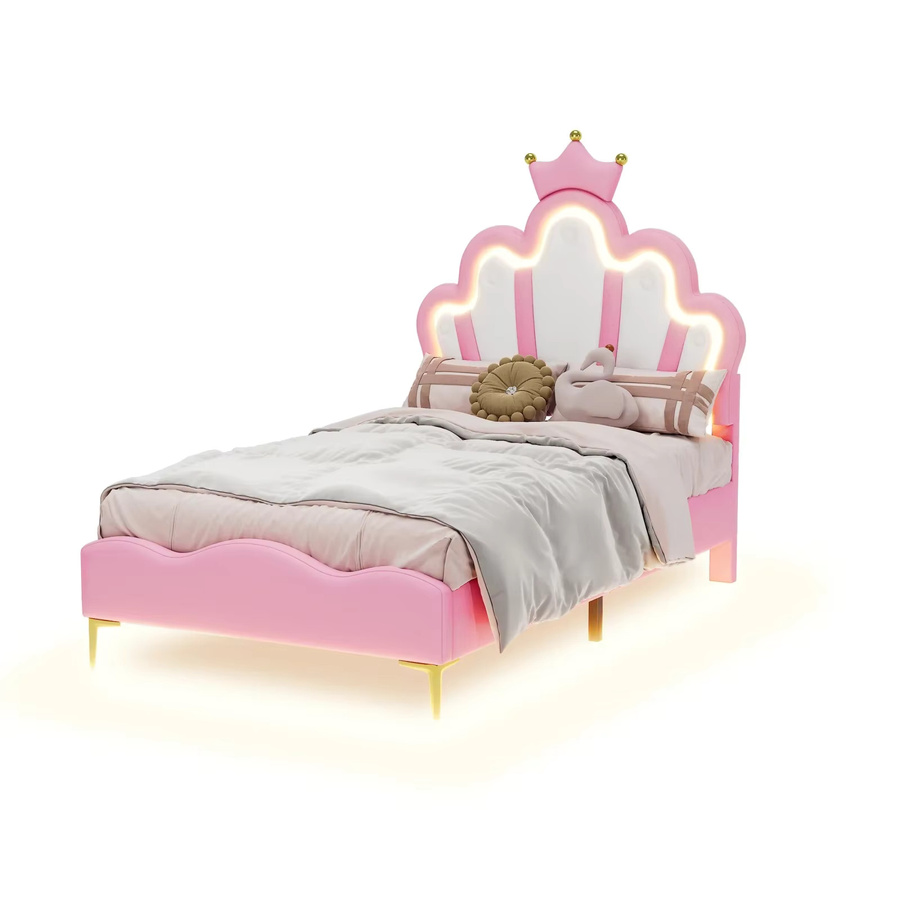 Rosahqnda Kinderbett in Prinzessinnenform mit Kronenform und verstellbarem Kopfteil, Farbe Pink, B/T: 90 x 200 cm - Bild 2