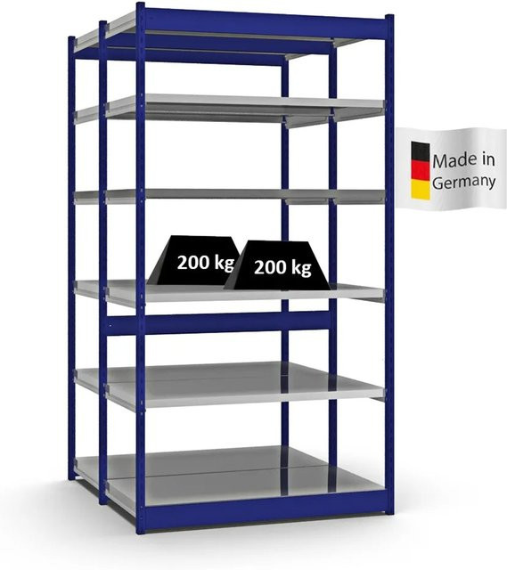 PROREGAL Fachbodenregal Stecksystem mit Vierkant-Profil, 6 Ebenen, Doppelseitige Bauart, Enzianblau, H x B x T: 250 x 132,5 x 60 cm - Bild 1