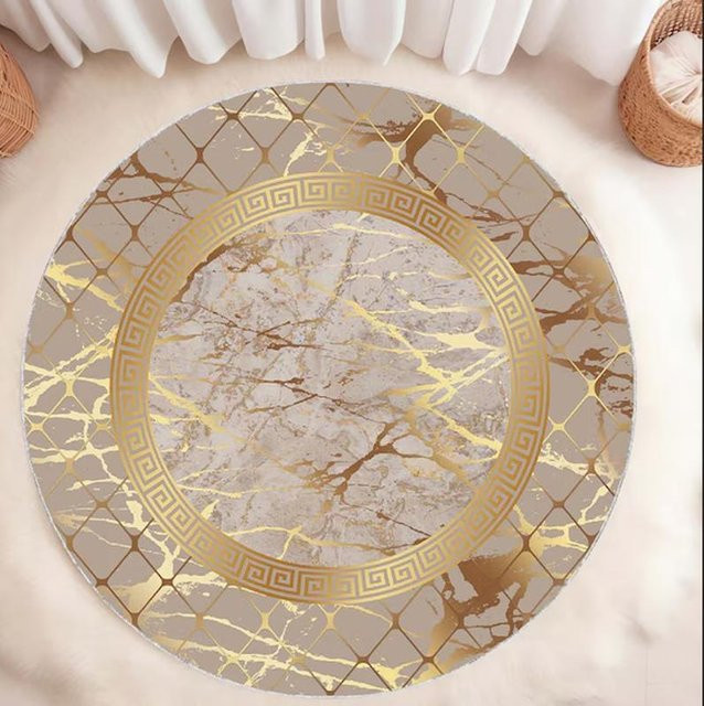 Runder Teppich Lodestar in Gold mit Marmor-Design, Durchmesser: 80 cm - Bild 1