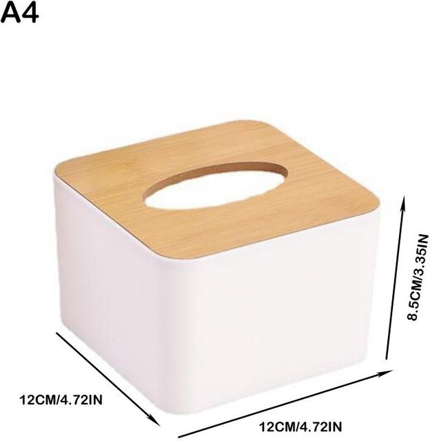 Taschentuchbox aus Bambus und Kunststoff mit Deckel in Beige und Weiß, B/T/H: 21,0 x 13,0 x 8,5 cm - Bild 1