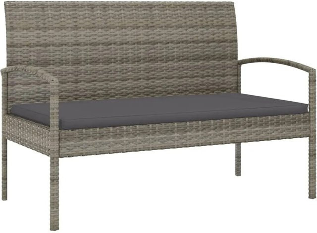 furnicato Gartenbank aus Poly Rattan mit Kissen in Grau mit Armlehnen - Bild 1