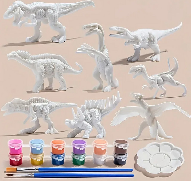 XDR Dinosaurierspielzeug zum Ausmalen, 8-teiliges Set, weiß - Bild 1