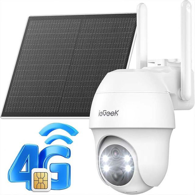 ieGeek 4G LTE Solarüberwachungskamera für den Außenbereich in Weiß mit 2K HD Auflösung, KI-Analysesystem und Nachtsicht - Bild 1