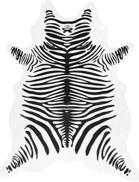 vidaXL Teppich mit Zebramuster in Schwarz Weiß, B: 120 cm, T: 170 cm, aus pflegeleichtem Polyester-Samt, waschbar und rutschfest - Bild 1