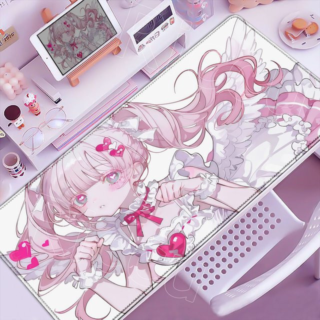 Riccu Kawaii Mauspad Anime Mädchen Design in Rosa, B/T: 90 x 40 cm - Bild 1