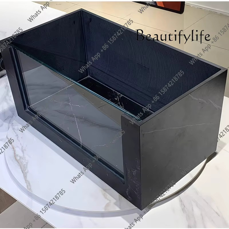 Quadratischer Koi-Fischteich in Schwarz für den Außenbereich mit integriertem Schildkrötenpanzer und Sichtwaschbecken - Bild 2