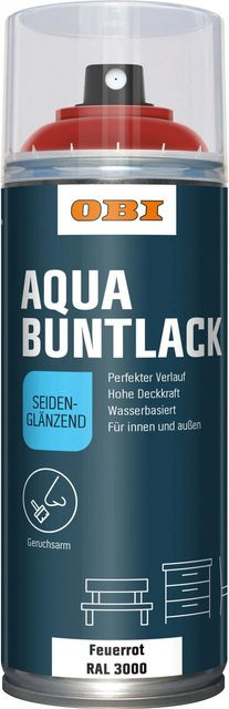 OBI Buntlack Spray RAL 3000 Feuerrot seidenglänzend wasserbasiert 400 ml - Bild 1