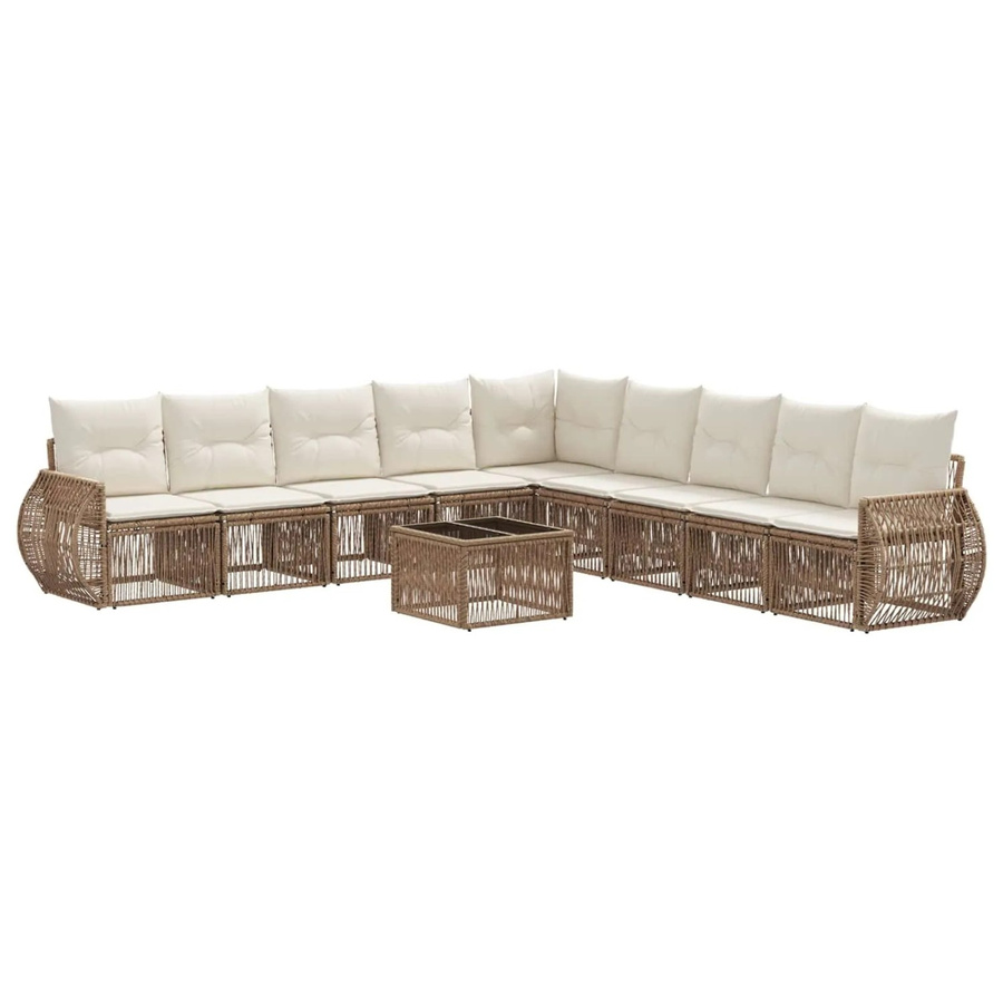 vidaXL Gartensofa-Set 10-teilig aus Poly-Rattan in Beige mit Polsterkissen und pulverbeschichtetem Stahlgestell - Bild 2