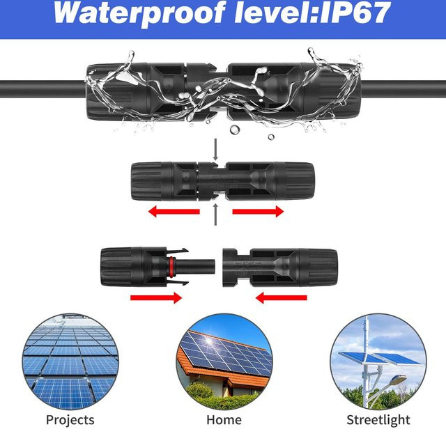 AOKIN Solarstecker Set 40 Stück 20 Paar IP67 wasserdichte Solarpanel-Kabelanschlüsse 10 AWG in Schwarz mit 2 Schraubenschlüsseln - Bild 1