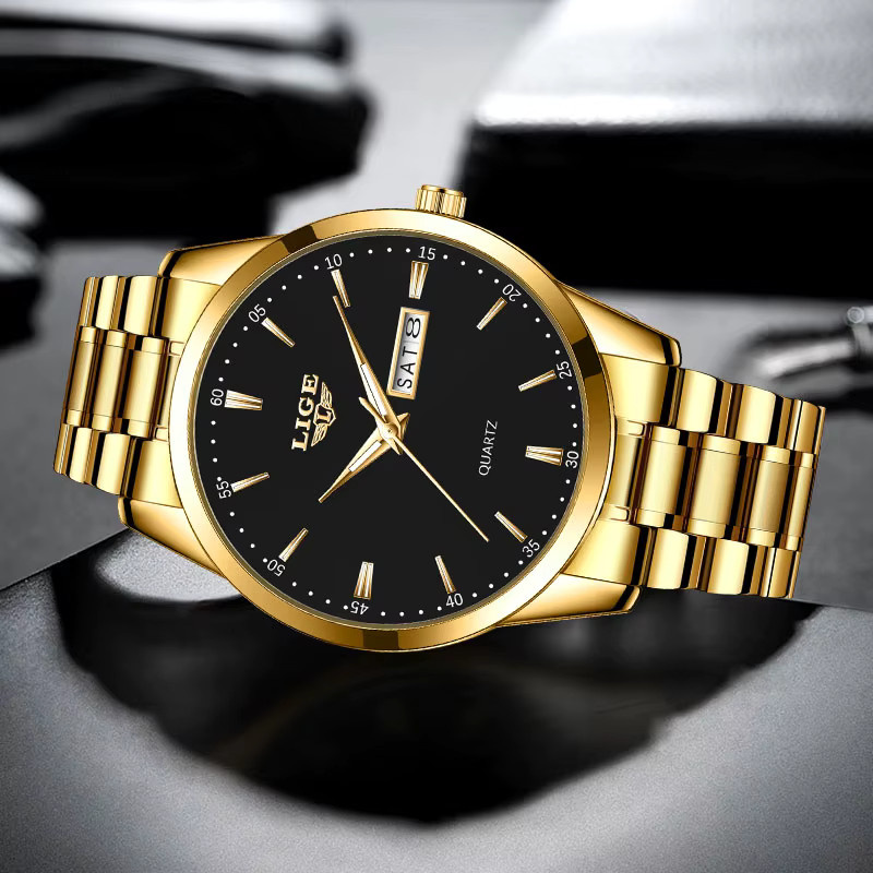 LIGE Armbanduhr Quarz, Edelstahl, Schwarz, Herren - Bild 3
