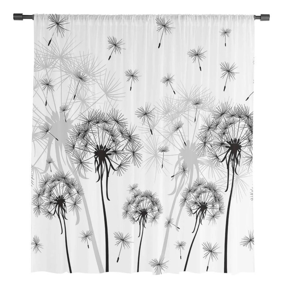 Yiran Furniture Transparentes Voile-Fenstervorhang mit Löwenzahn-Motiv in Schwarz-Weiß, Breite: 135 cm, Höhe: 115 cm - Bild 2